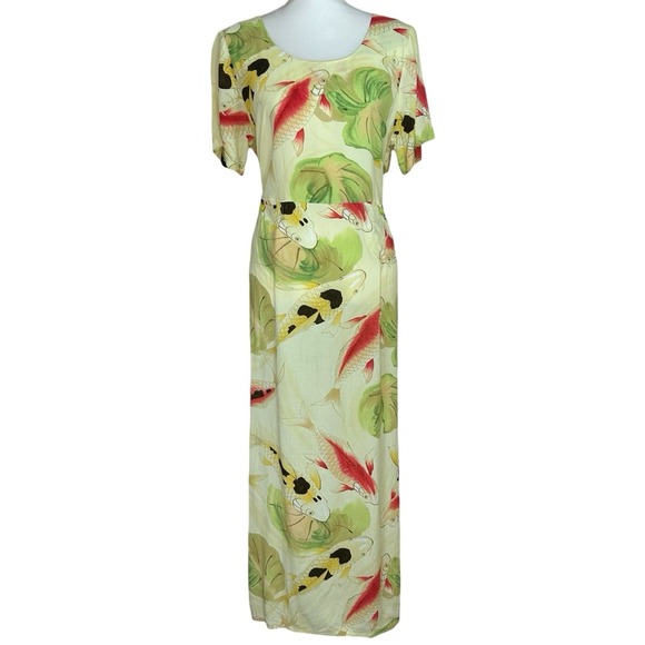 Vintage Jams World Maxi Koi Pond Fish Print Dress Hawaiian Womens Large W370-KOI - Picture 2 of 15